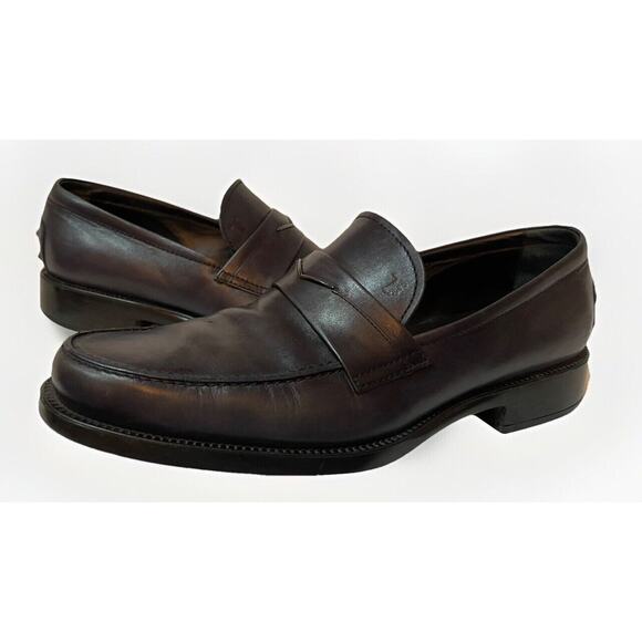 Mens Tods Blue Leather Penny Bar Loafers Oxfords Shoes 8 main image 6